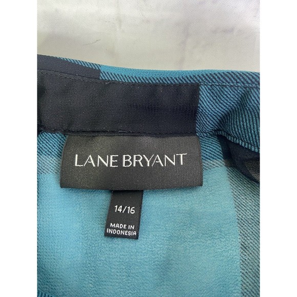 Lane Bryant Plus Size Womens 14 16 Plaid Sheer Button Up Split Back Blouse Top - Picture 4 of 9